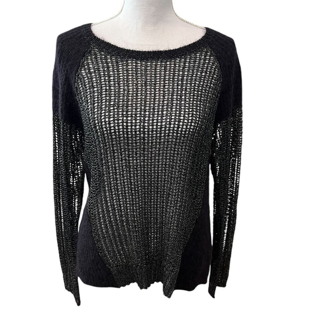 Eileen Fisher The Fisher Project Mixed Media Alpaca Open Knit Sweater Black S